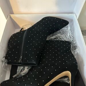 Something navy Elegant Black Studded Ankle Boots